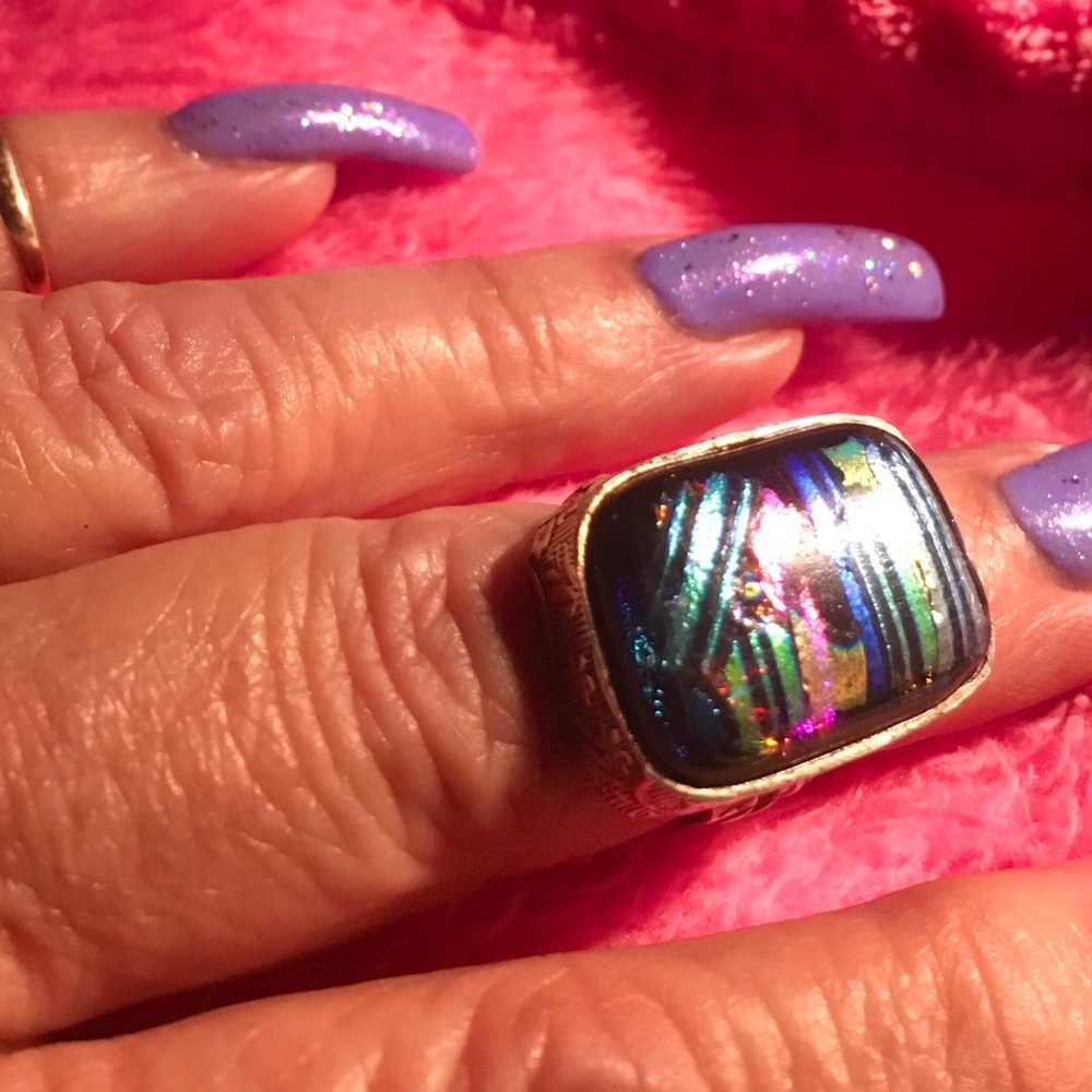 Dichroic Glass Sterling Silver Ring Size 5.5 - Picture 5 of 7